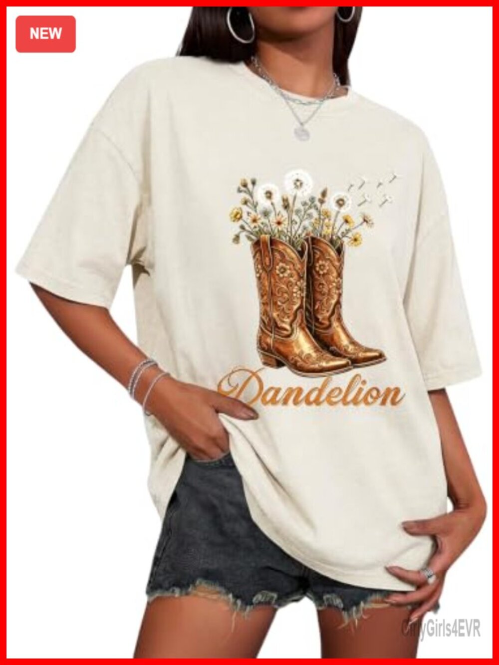 Women Country Concert Western Cowgirl Boot Dandelion Graphic Tee